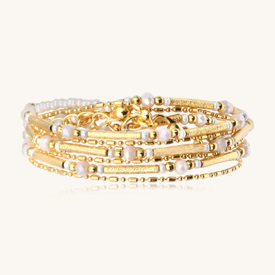Collier-bracelet Sàntibé Bijoux Divine en laiton, métal doré et perles sable