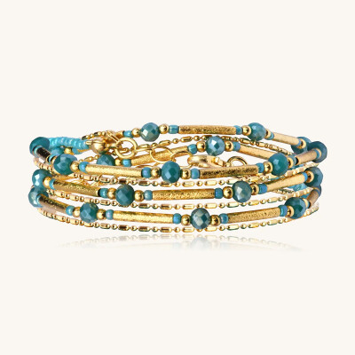 Collier-bracelet Sàntibé Bijoux Divine en laiton, métal doré et perles turquoise