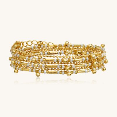 Collier-bracelet Sàntibé Bijoux Divine en laiton, métal doré et perles blanc doré