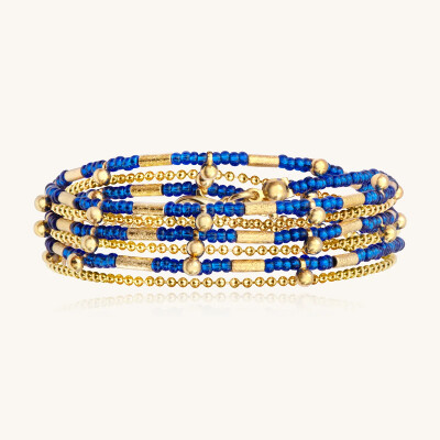 Collier-bracelet Sàntibé Bijoux Divine en laiton, métal doré et perles bleu