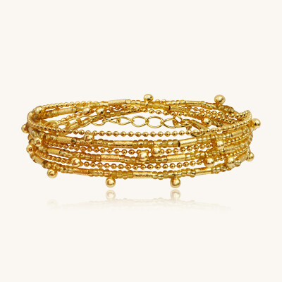 Collier-bracelet Sàntibé Bijoux Divine en laiton, métal doré et perles doré