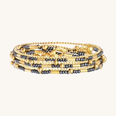 Collier-bracelet Sàntibé Bijoux Divine en laiton, métal doré et perles gris