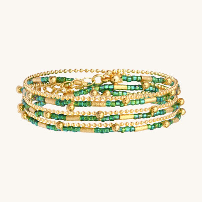 Collier-bracelet Sàntibé Bijoux Divine en laiton, métal doré et perles vert oasis