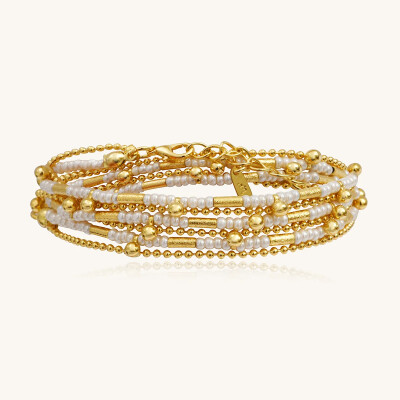 Collier-bracelet Sàntibé Bijoux Divine en laiton, métal doré et perles sable