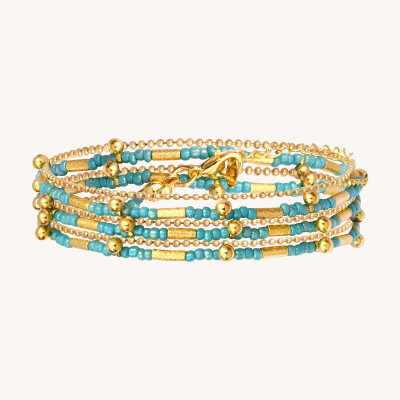 Collier-bracelet Sàntibé Bijoux Divine en laiton, métal doré et perles turquoise