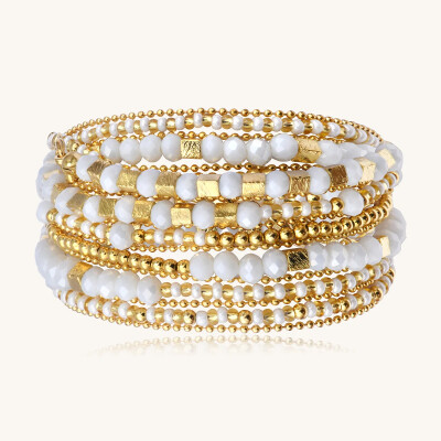 Collier-bracelet Sàntibé Bijoux Divine en laiton, métal doré et perles blanc doré