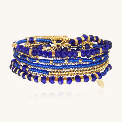 Collier-bracelet Sàntibé Bijoux Divine en laiton, métal doré et perles bleu