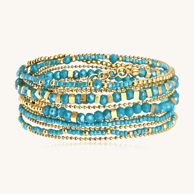 Collier-bracelet Sàntibé Bijoux Divine en laiton, métal doré et perles turquoise