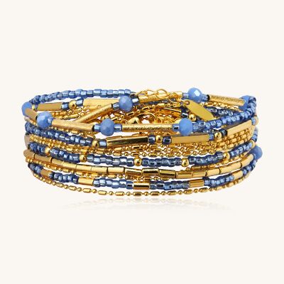 Collier-bracelet Sàntibé Bijoux Divine en laiton, métal doré et perles céleste