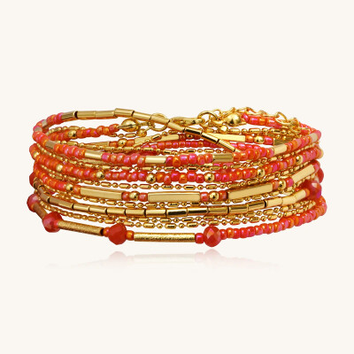 Collier-bracelet Sàntibé Bijoux Divine en laiton, métal doré et perles corail