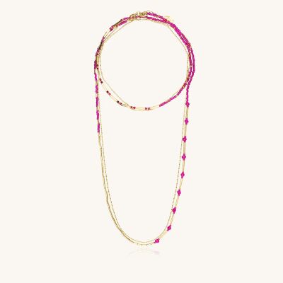 Collier-bracelet Sàntibé Bijoux Divine en laiton, métal doré et perles fuchsia