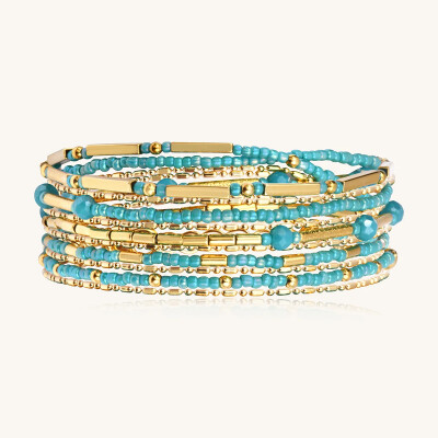 Collier-bracelet Sàntibé Bijoux Divine en laiton, métal doré et perles turquoise