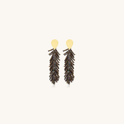 Boucles d'oreilles Sàntibé Bijoux Envol en laiton, métal doré et perles noisette