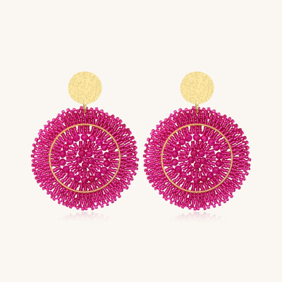 Boucles d'oreilles Sàntibé Bijoux Espagnola en laiton, métal doré et perles fuchsia