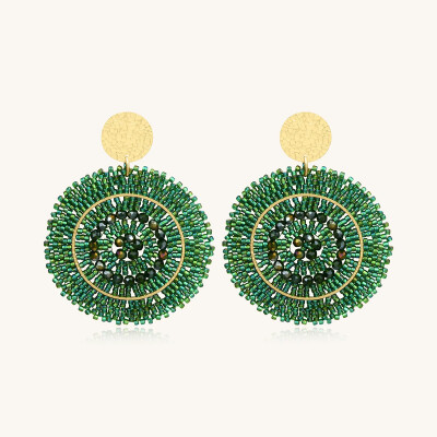 Boucles d'oreilles Sàntibé Bijoux Espagnola en laiton, métal doré et perles vert oasis