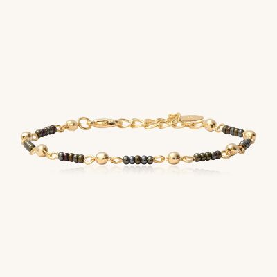Bracelet Sàntibé Bijoux Lori Chaines en laiton, métal doré et perles noisette