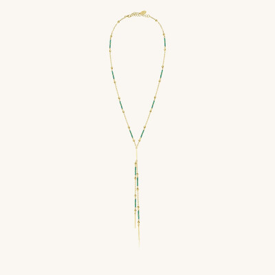 Collier Sàntibé Bijoux Lori Chaines en laiton, métal doré et perles vert oasis