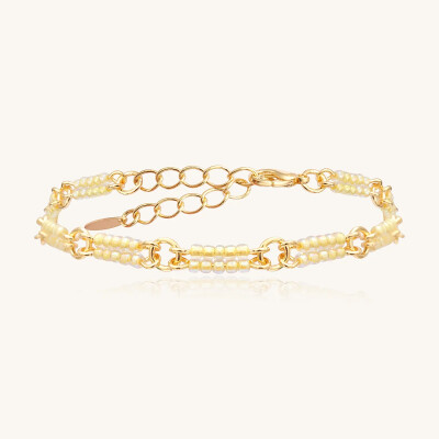Bracelet Sàntibé Bijoux Lori Perles Double en laiton, métal doré et perles camomille