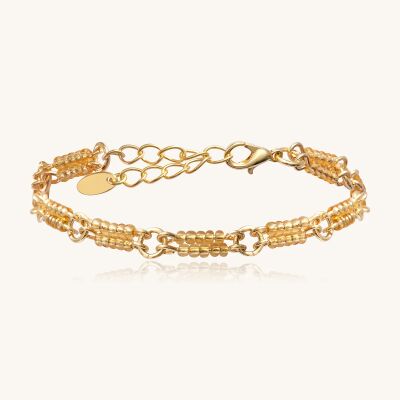 Bracelet Sàntibé Bijoux Lori Perles Double en laiton, métal doré et perles doré