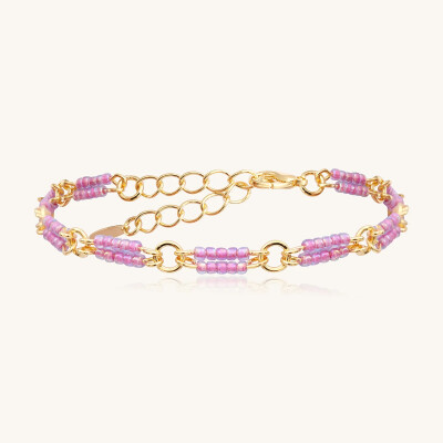 Bracelet Sàntibé Bijoux Lori Perles Double en laiton, métal doré et perles rose sakura