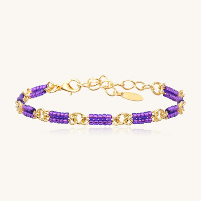 Bracelet Sàntibé Bijoux Lori Perles Double en laiton, métal doré et perles ultra violet