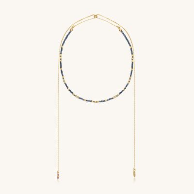 Collier Sàntibé Bijoux Lou en laiton, métal doré et perles gris