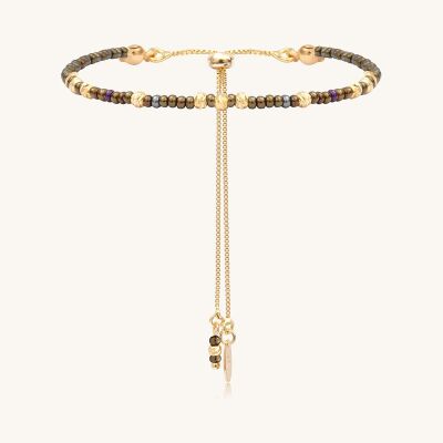 Bracelet Sàntibé Bijoux Lou en laiton, métal doré et perles noisette
