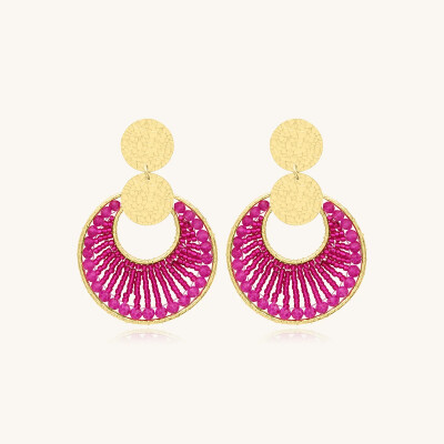 Boucles d'oreilles Sàntibé Bijoux Luna  en laiton, métal doré et perles fuchsia