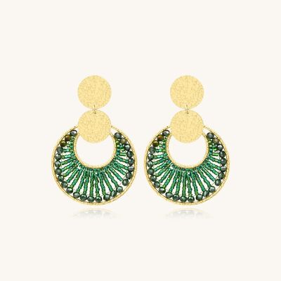 Boucles d'oreilles Sàntibé Bijoux Luna  en laiton, métal doré et perles vert oasis
