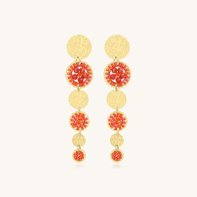 Boucles d'oreilles Sàntibé Bijoux Lupin en laiton, métal doré et perles corail