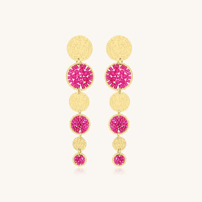 Boucles d'oreilles Sàntibé Bijoux Lupin en laiton, métal doré et perles fuchsia