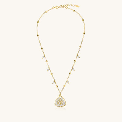Collier Sàntibé Bijoux Mae en laiton, métal doré et perles blanc doré