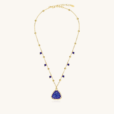 Collier Sàntibé Bijoux Mae en laiton, métal doré et perles bleu