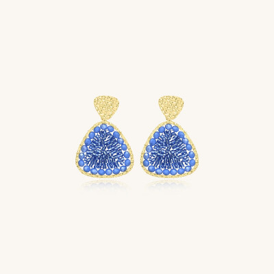 Boucles d'oreilles Sàntibé Bijoux Mae  en laiton, métal doré et perles céleste