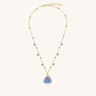 Collier Sàntibé Bijoux Mae en laiton, métal doré et perles céleste