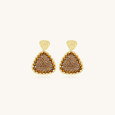 Boucles d'oreilles Sàntibé Bijoux Mae  en laiton, métal doré et perles champagne