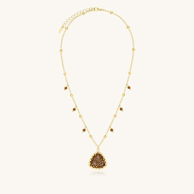 Collier Sàntibé Bijoux Mae en laiton, métal doré et perles champagne
