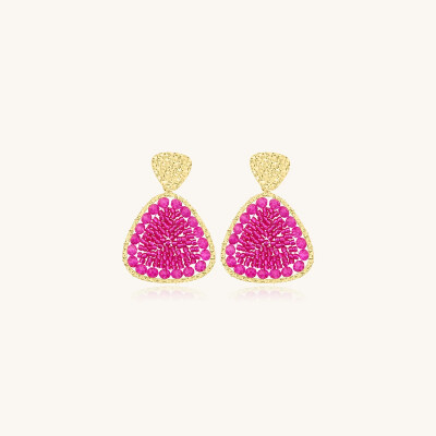 Boucles d'oreilles Sàntibé Bijoux Mae  en laiton, métal doré et perles fuchsia