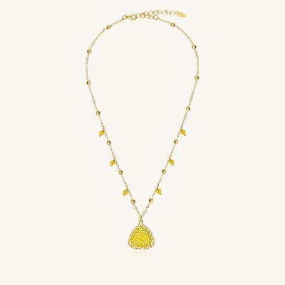 Collier Sàntibé Bijoux Mae en laiton, métal doré et perles jaune