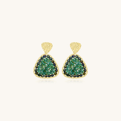 Boucles d'oreilles Sàntibé Bijoux Mae  en laiton, métal doré et perles vert oasis