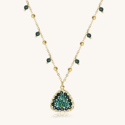 Collier Sàntibé Bijoux Mae en laiton, métal doré et perles vert oasis