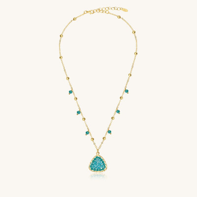 Collier Sàntibé Bijoux Mae en laiton, métal doré et perles turquoise