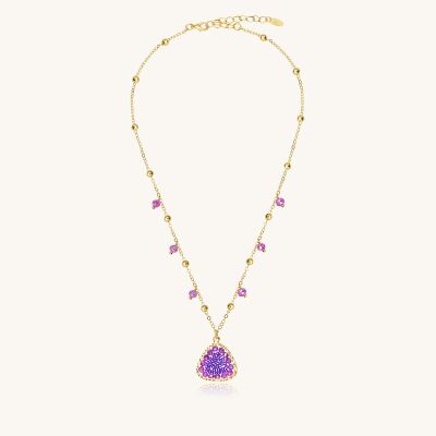 Collier Sàntibé Bijoux Mae en laiton, métal doré et perles ultra violet