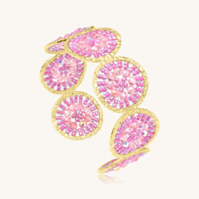 Manchette Sàntibé Bijoux Marina  en laiton, métal doré et perles rose sakura