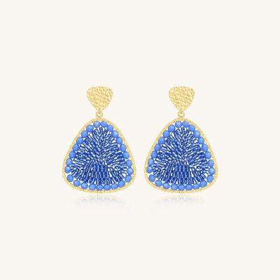 Boucles d'oreilles Sàntibé Bijoux Mae Maxi en laiton, métal doré et perles céleste
