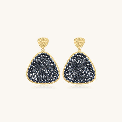 Boucles d'oreilles Sàntibé Bijoux Mae Maxi en laiton, métal doré et perles gris