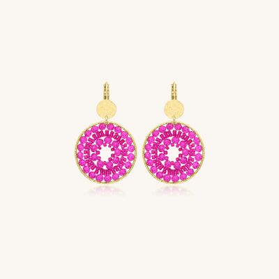 Boucles d'oreilles Sàntibé Bijoux Paradis Maxi  en laiton, métal doré et perles fuchsia