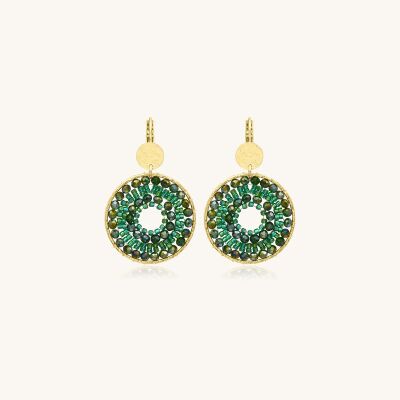 Boucles d'oreilles Sàntibé Bijoux Paradis Maxi  en laiton, métal doré et perles vert oasis