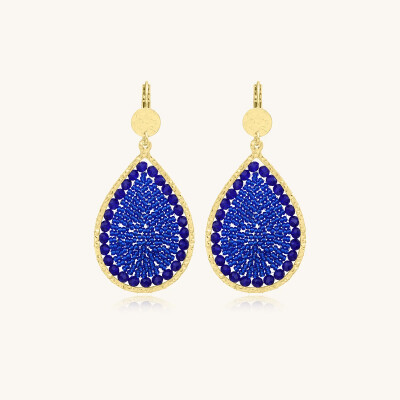 Boucles d'oreilles Sàntibé Bijoux Yse Maxi  en laiton, métal doré et perles bleu
