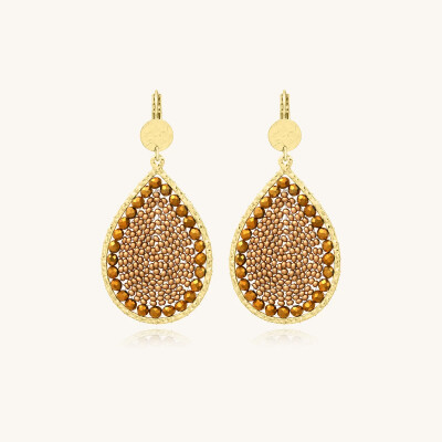 Boucles d'oreilles Sàntibé Bijoux Yse Maxi  en laiton, métal doré et perles champagne